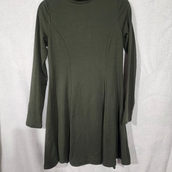 Forever 21 Womens Dress SZ L Olive Grn Lng Slv Mock Nck Skater drk academia prep - Picture 3 of 8